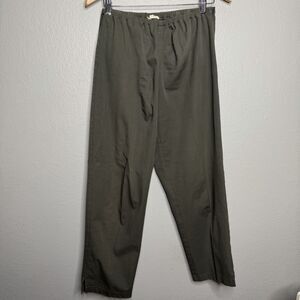 Eileen Fisher Flat Front Cropped Pants Size Large Cotton Green Side Zip